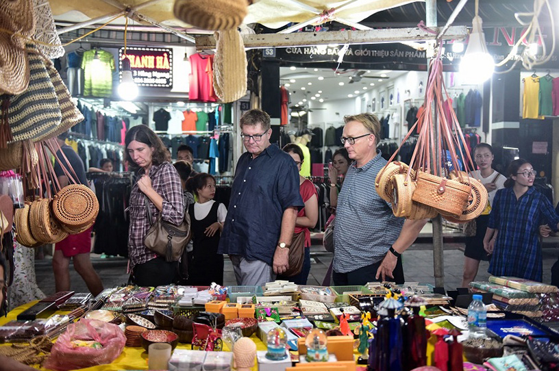 Foreign tourists at the Hanoi Night Market