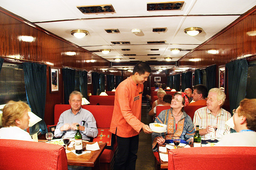 A restaurant on the Victoria Express train