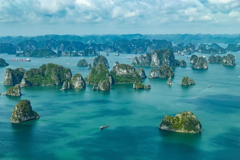 The breathtaking scenery of Halong Bay as seen from a Seaplane