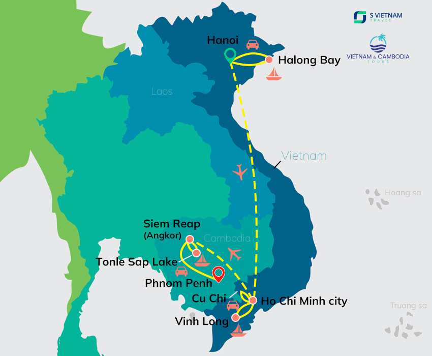 Tour map - Amazing Vietnam and Cambodia