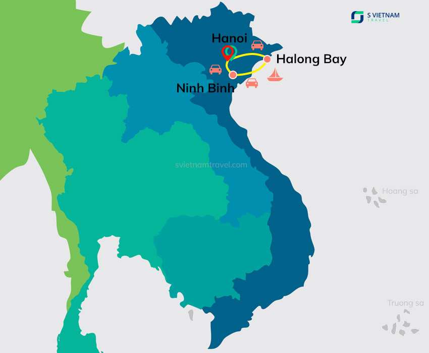 Tour map - Hanoi - Ninh Binh - Halong